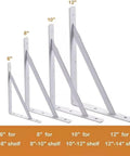 12 Inch Heavy Duty L Shelf Brackets Set Of 6 For DIY Floating Shelves, 90 Degree Metal Supports With Screws, White Finish, Size Comparison