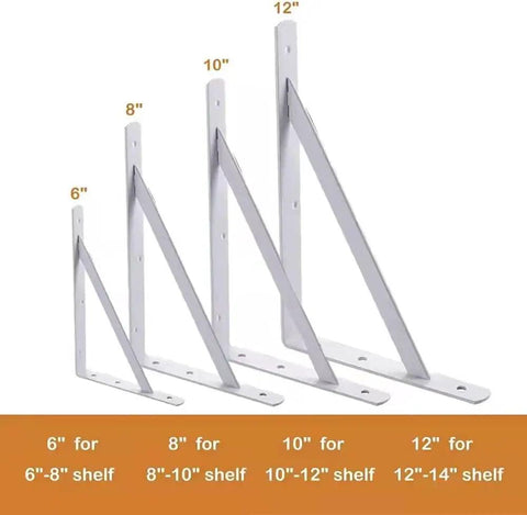 12 Inch Heavy Duty L Shelf Brackets Set Of 6 For DIY Floating Shelves, 90 Degree Metal Supports With Screws, White Finish, Size Comparison