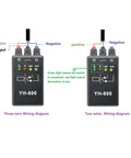 Wiring diagram for YH-800 sensor tester for DC sensing with PNP/NPN outputs, illustrating three-wire and two-wire connection setups.