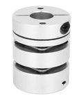 Aluminum alloy heavy-duty shaft coupling adapter with stacked collars and hex set screws, silver finish