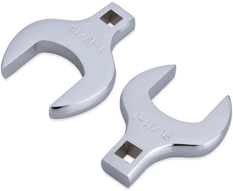 Close-up of two pieces from Fourteen Piece Half Inch Drive Jumbo Crowfoot Wrench Set With Chrome Vanadium Steel Construction And Rust Preventative Mirror Finish