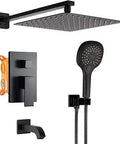 Matte Black Bangin Rainfall Shower System With 10 Inch Rain Head Handheld Shower Waterfall Tub Spout 3 Function Tub And Shower Trim Kit With Rough In Valve Ready For Bathroom Remodel displayed
