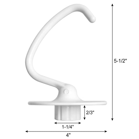 Coated Dough Hook Attachment For KitchenAid Stand Mixers Fits K45 K45SS KSM90 KSM150 with dimensions shown in diagram