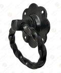 Antique Wrought Iron Cabinet Ring Drop Pulls Matte Black Finish 2 Pack, twisted design, vintage wood furniture accessory