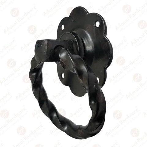 Antique Wrought Iron Cabinet Ring Drop Pulls Matte Black Finish 2 Pack, twisted design, vintage wood furniture accessory