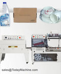 Heavy Duty Semi Automatic Shrink Wrapping Machine For Bottle Label Sleeve Sealing with heated sealer, cups and packaging box.