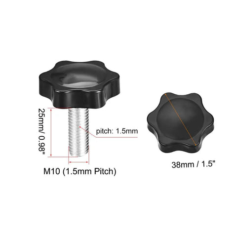 Badass M10 X 25mm Male Thread Clamping Screw Knobs Featuring A Sturdy 38mm Plum Hex Star Grip Handle for quick adjustments.