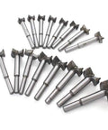 16 Piece Forstner Drill Bit Set With High Strength Steel Build features various sizes for clean cuts in hardwood.