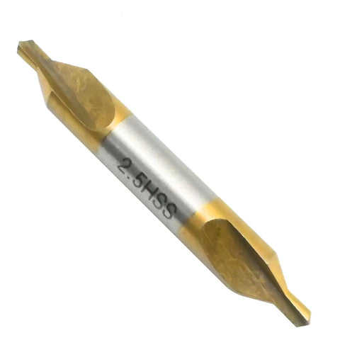 Close-up of 2.5 mm HSS TiN-coated center drill bit