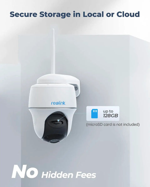 Argus PT Solar Battery Camera With Pan Tilt No-Hassle Outdoor Wireless Home Security System mounted on white wall