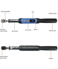 Electric Digital Torque Wrench With Half Inch Bidirectional Ratchet Head And Flexible Adjustable Controls showing LCD screen and ratchet head.