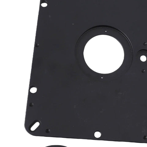 Heavy Lifter Router Lift For Weekend Warriors Featuring Micro Pinpoint Dial Adjustments Plug And Play four ring system close-up of black router lift base plate