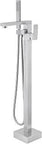 Freestanding Bathtub Faucet Floor Mount Tub Filler Brushed Nickel With Handheld Shower And Swivel Mixer Spout, Dope Sleek Modern Minimalist