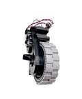 Side view of L wheel assembly for Ecovacs T10/T20/X1/X2 Omni Turbo vacuum; black housing with gray toothed wheel