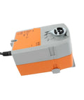 Heavy Duty 24 Volt Rotary Actuator For Ball Valves With Strong Two Point Five Nm Torque Plug And Play Open Close Electric Controller Smooth Operator top view in gray and orange.