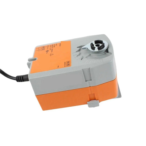 Heavy Duty 24 Volt Rotary Actuator For Ball Valves With Strong Two Point Five Nm Torque Plug And Play Open Close Electric Controller Smooth Operator top view in gray and orange.