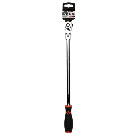 Three Eighths Inch Drive Flex Head Long Ratchet With Pro Grade Chrome Vanadium Steel Build Polished Nickel Chrome Finish