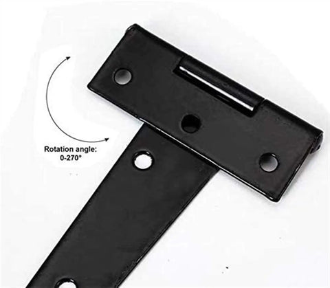 Heavy Duty Metal Tee Hinge 270 Degree Turn Black Rust Proof Steel For Barn Gate Shed Cabinet Door Gutsy Hardware Smooth Operation Tough Coating Pack Of 2 close-up showing rotation angle 0-270°.