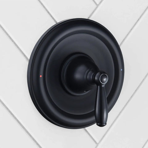 Pressure Balancing Tub And Shower Trim Kit For Posi-Temp Valve In Matte Black, Durable Metal Construction, Easy-Adjust Lever Handle With Red Blue Temperature Indicator, Aftermarket Trim Kit Only, Valve Not Included