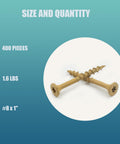 Exterior Deck Screws Kit 400 Pcs Size 8 X 1 Inch Yellow Ceramic Coating For Outdoor Wood Projects And Deck Builds Rust Resistant