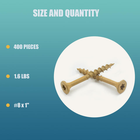 Exterior Deck Screws Kit 400 Pcs Size 8 X 1 Inch Yellow Ceramic Coating For Outdoor Wood Projects And Deck Builds Rust Resistant