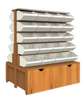 Badass 5 Tier Storage Rack, Double Sided Industrial Metal Shelving Unit With Wood Finish Cabinet, spacious double-sided rack with multiple bins.