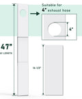 Diagram of Dryer Vent Window Kit For 4 Inch Hose Adjustable Sliding Vent with dimensions, suitable for 4-inch exhaust hose.