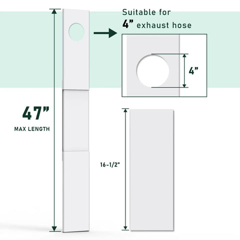 Diagram of Dryer Vent Window Kit For 4 Inch Hose Adjustable Sliding Vent with dimensions, suitable for 4-inch exhaust hose.