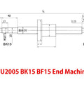 Diagram of SFU2005 Left Hand Thread Ball Screw With Single Nut Built To Last, 20mm Diameter, 5mm Pitch, C5 Grade Precision