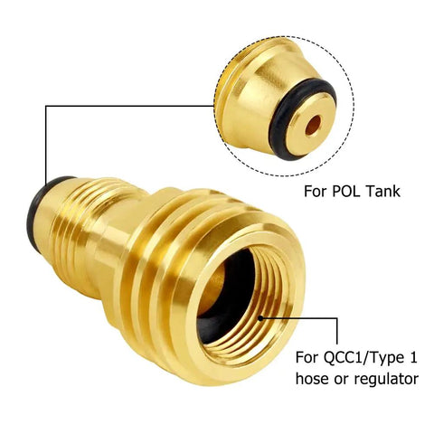 Solid Brass Propane Tank Adapter Converts POL LP Service Valve To QCC1 Type1 Hose Or Regulator No Fuss Heavy Duty Leak Free