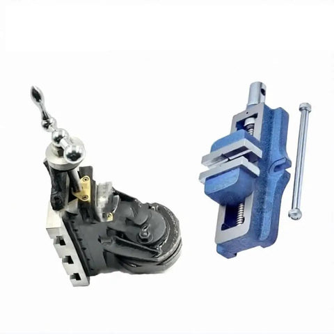 Heavy Duty Lathe Vertical Milling Slide With Tilt Swivel Base And Roomy 4 By 5 Inch Mounting Deck Built Like A Tank Out Of Solid Cast Iron Paired With A Rapid Action 2 Inch Self Centering Vise For Smooth Stock Removal Across The Local Machine Shop Floor