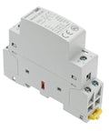 Dead Silent 25a Ac Dc 120v Contactor 2 Pole Normally Open Din Rail Module for HVAC and EV systems, compact design, gray housing.