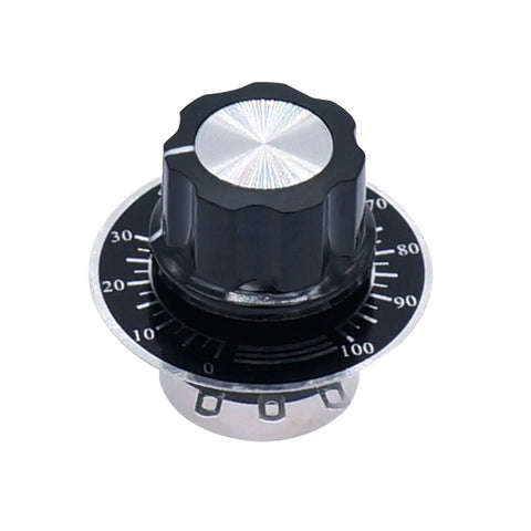 10K Ohm Potentiometer Single Turn Carbon Film Rotary Taper For Inverter Speed Control With 2 A03 Knobs And 2 Dials 2-Watt 3-Pin Potentiometer 20000 Cycle Life Compact 24 By 14 Mm