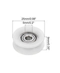 U Groove Nylon Pulley Wheel 5x25x9mm Set of 4 for Sliding Doors Windows Drawers and Conveyor Tracks White Heavy Duty Bearing Guide Rollers for Smooth Sliding and Durable Hardware, white nylon wheel with size markings