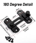 Close-up of Two Pack Barn Door Lock Set With 180 Degree Flip Latch And Stainless Steel Screws showing measurements and details