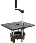 Solid Black Router Table With Precision Height Lift Slick Woodworking Station featuring adjustable lift handle and reinforced base.