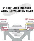 2° drop lock engagement illustration on T-slot for Rock Solid Heavy Duty Double Threaded T Nuts For Aluminum Extrusion 5/16 18.