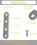 Diagram showing dimensions of 24 Pack Straight Brace Brackets 3 Inch Stainless Steel Flat Mending Plates For Wood Furniture With Screws.