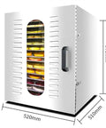 Heavy Hitter Commercial Food Dehydrator With 16 Stainless Steel Trays And 1500 Watts, side view with trays of dried fruit.