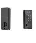 Solid Pro Smart Fingerprint Deadbolt Lock With Straight Up Auto Lock Integration Magnetic Door Sensor side view with keypad.