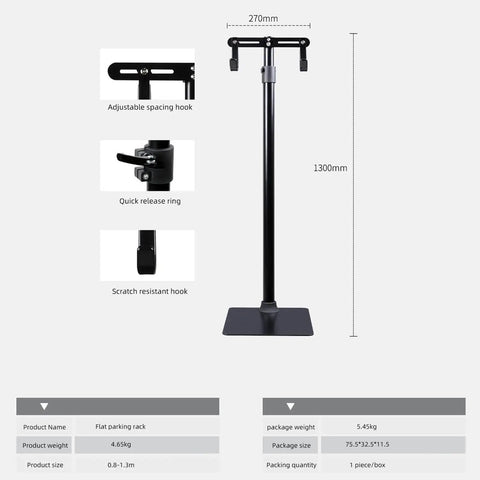 Heavy Duty Bike Repair Stand With Hook Mount, Height Adjustable From 80 to 130 cm, iron column, wide base, close-ups of features