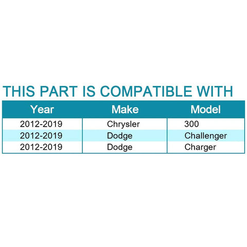 Compatibility chart for Front Wheel Bearing And Hub Assembly For Chrysler 300 2012 To 2020 Dodge Charger 2012 To 2020 And Challenger