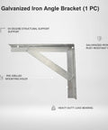 Beefy Heavy Duty Angled Shelf Bracket for Wood to Wood and Wood to Wall Framing, Galvanized Iron, 1 Pack, rust-resistant finish.