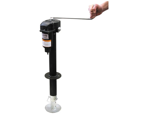12 Volt Electric Trailer Jack For RVs And Trailers, 3500 Lb Tongue Weight, Manual Crank Backup in use
