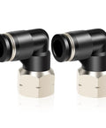 Female Elbow Push To Connect Fittings One Quarter Inch Tube Outer Diameter And Three Eighth Inch NPT Thread 90 Degree Pneumatic Copper And Plastic Pack Of Two
