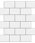 Thicker Peel And Stick Backsplash Tiles Set 12x12 White With Gray Grout Subway Tile Look, close-up of tile pattern