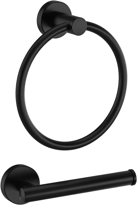 Matte Black Bathroom Hardware Set Two Piece With Wall Mount Hand Towel Holder And Toilet Paper Holder Stainless Steel 304 Finish