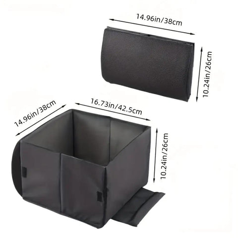 Premium Dual Purpose Car Seat Storage Box With Built In Lumbar Support Cushion For Tesla Cybertruck dimensions 14.96in x 16.73in x 10.24in