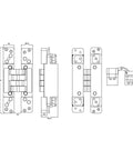 Technical drawing of Heavy Duty Concealed Door Hinge For Rebated Doors, dimensions and structure, durable steel