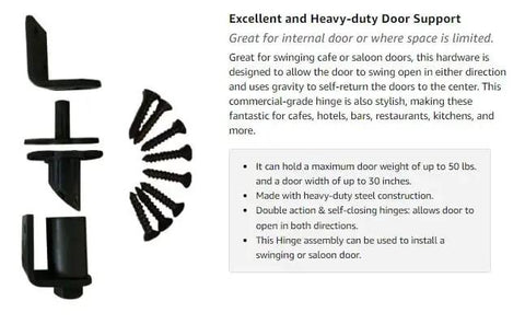 Commercial Grade Double Action Pivot Hinges For Saloon And Cafe Doors Built Tough Heavy Duty Steel Swings Smooth As Silk Every Time With Hold Open Feature Oil Rubbed Bronze 2 Pack, includes parts for installation.